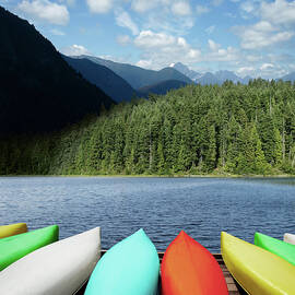 Xxl Canoes And Mountain Lake by Sharply done