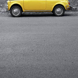 Yellow Vintage Car On Grey,Â rome Italy by Romaoslo