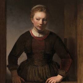 Young Woman At An Open Half-door by Rembrandt Van Rijn