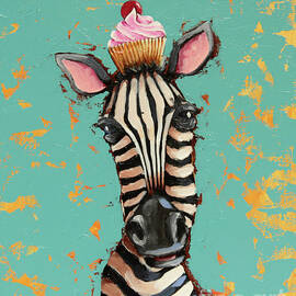 Zebra with Cherry Cupcake by Lucia Stewart