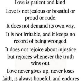 1 Corinthians 13 4-7 Bible Verse Love Is Patient And Kind Christian Inspiration Scripture Gift by Mark Lawrence