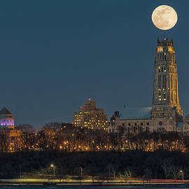 Blue Moon Over Cathedral Of Saint John NYC by Susan Candelario