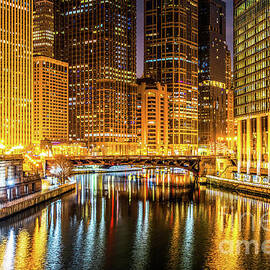 Chicago River Skyline at Night by Paul Velgos