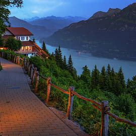 Lake Brienz and Harder Kulm at Dusk, Switzerland by Miroslav Liska
