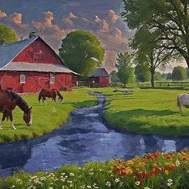 Painting of a solitary countryside farm by Nature Oil Painting