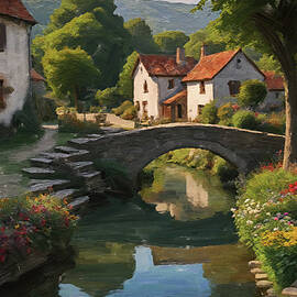 Painting of a calm english stone bridge by Nature Oil Painting