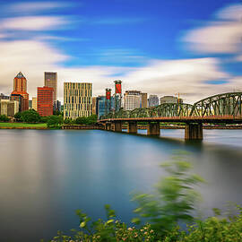 Portland downtown, Hawthorne Bridge and the Willamette River in Portland, Oregon by Miroslav Liska