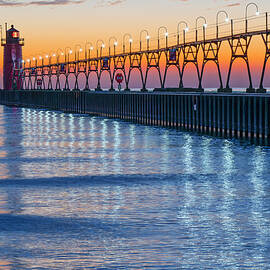 South Haven South Pier Light Reflections by Michael Collins