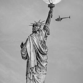Super Flower Moon Statue Of Liberty by Susan Candelario