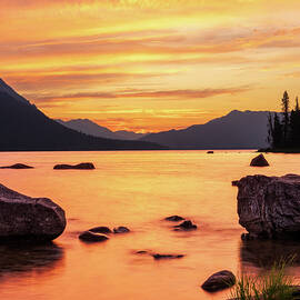 Vibrant sunset over Lake Wenatchee in the Cascade Mountains WA by Steven Heap
