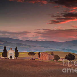 Vitaleta chapel between Pienza and San Quirico d Orcia, Tuscany, Italy by Neale And Judith Clark