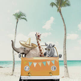Animal retro car beach adventure by Julia July
