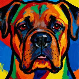 Colorful Boxer Dog Portrait #2 by Reel Cool Art