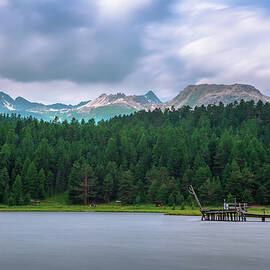Footbridge over the Lake of Staz near St. Moritz in Switzerland by Miroslav Liska