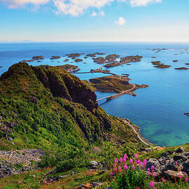 Village of Henningsvaer seen from mount Festvagtinden on Lofoten islands, Norway by Miroslav Liska