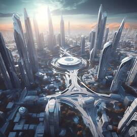3D model of a futuristic cityscape with a birds-eye view by Andre Petrov