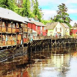 Painting of Creek Street wharf in Ketchikan Alaska by Steven Heap