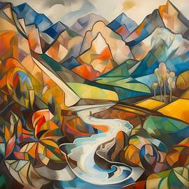 A cubist interpretation of a natural landscape with mountains No 2 by Andre Petrov