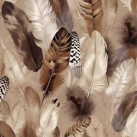 A feather pattern of feathers and quills in brown and beige by Andre Petrov