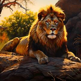 A hyperrealistic painting of a majestic lion basking in the African sun No 1 by Andre Petrov
