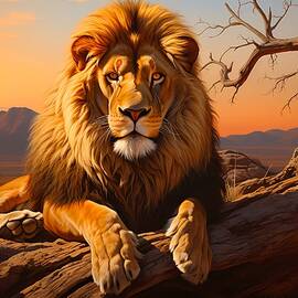 A hyperrealistic painting of a majestic lion basking in the African sun No 2 by Andre Petrov