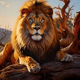 A hyperrealistic painting of a majestic lion basking in the African sun No 3 by Andre Petrov