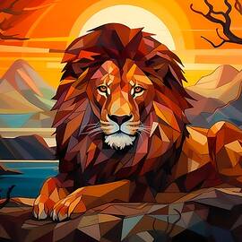 A lion in his natural habitat in a cubist style No 3 by Andre Petrov