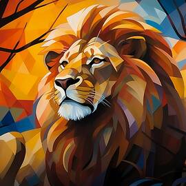 A lion in his natural habitat in a cubist style No 4 by Andre Petrov