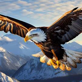 A majestic eagle soaring high against a snow-capped mountain No 1 by Andre Petrov