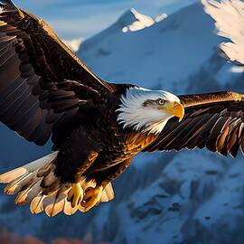 A majestic eagle soaring high against a snow-capped mountain No 2 by Andre Petrov