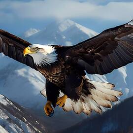A majestic eagle soaring high against a snow-capped mountain No 3 by Andre Petrov