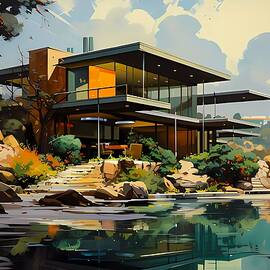 A mid-century modern style painting of a smart home No 1 by Andre Petrov