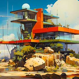 A mid-century modern style painting of a smart home No 2 by Andre Petrov