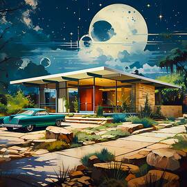 A mid-century modern style painting of a smart home No 3 by Andre Petrov