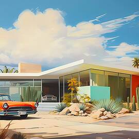 A mid-century modern style painting of a smart home No 4 by Andre Petrov