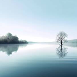 A minimalist image depicting the tranquil surface of a lake No 1 by Andre Petrov
