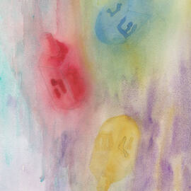 A Miracle Happened, Dreidels in Primary Colors by Elizabeth Reich