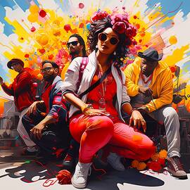 A modern graffiti style artwork showing a street festival with music, dance, and food No 3 by Andre Petrov