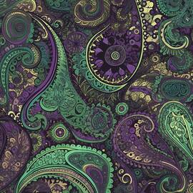 A paisley pattern of teardrop shapes and swirls in purple by Andre Petrov