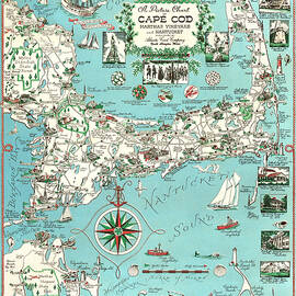 A Picture Chart of Cape Cod Marthas Vineyard and Nantucket by Moira Risen Prints