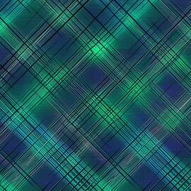A plaid pattern of crisscrossing lines in green and blue by Andre Petrov