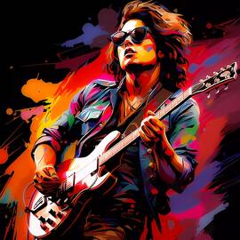 A pop art style portrait of a rock star  with their signature instrument No 2 by Andre Petrov