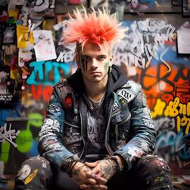 A punk rock singer, captured in a rebellious graffiti style No 1 by Andre Petrov