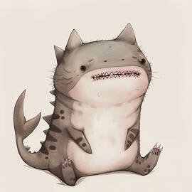 A whimsical illustration of a cat-shark hybrid. by Miller Kanw
