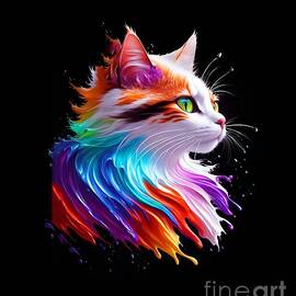 A Colorful and Playful Abstract Portrait of a Cute Kitty Cat Painting by Stefano Senise