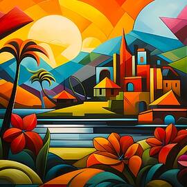 Abstract Cubist Tropical Landscape No 1 by Andre Petrov