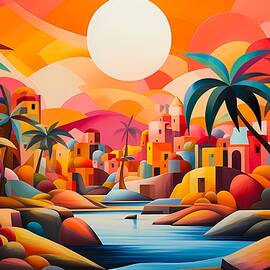 Abstract Cubist Tropical Landscape No 2 by Andre Petrov
