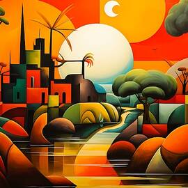 Abstract Cubist Tropical Landscape No 4 by Andre Petrov
