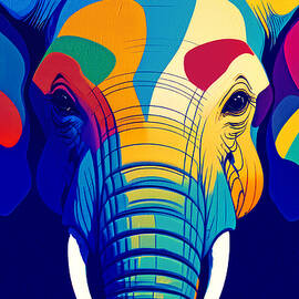 Abstract elephant portrait in the colorful cubist style - digital painting by Nicko Prints