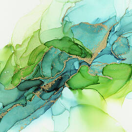 Abstract Ink Blue Gold Green by Olga Shvartsur